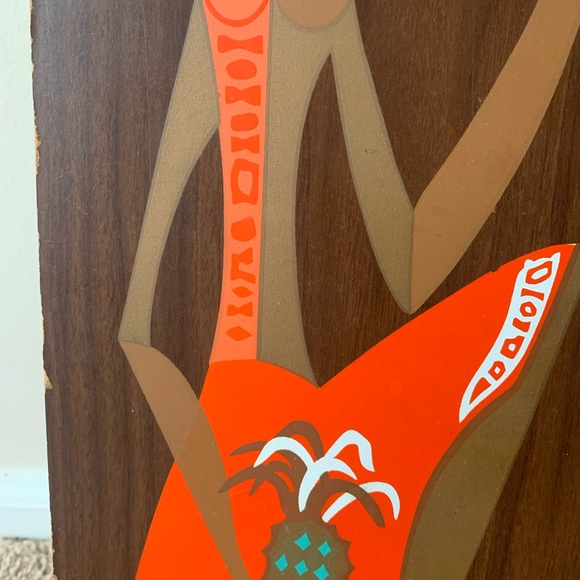 Vintage MCM Art Hand Painted Calypso Dancer Wall Plaque Tiki Decor 8” x 21” - Picture 7 of 10